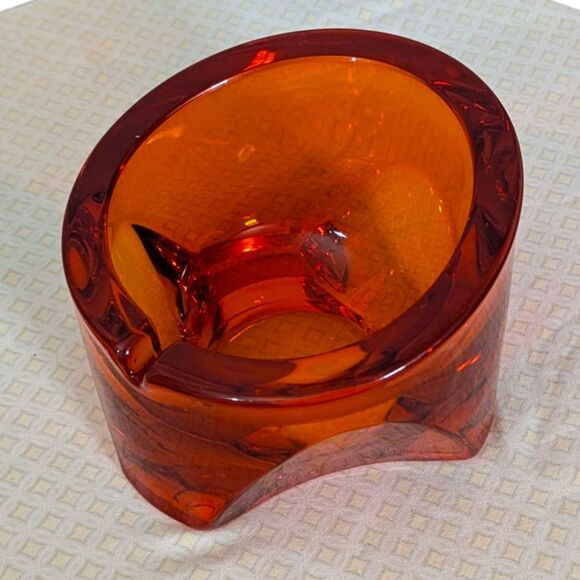 Vintage Viking Glass Ashtray Atomic Orbit Persimmon Tripod Mid Century MCM Retro - Picture 2 of 11